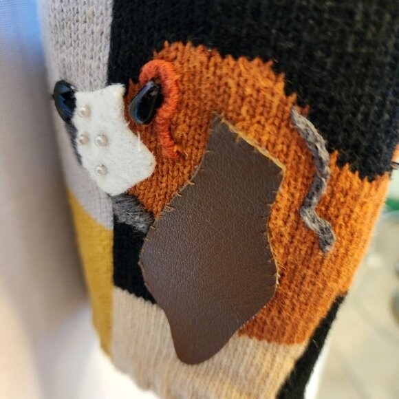 VINTAGE MICHAEL SIMON DOG EMBELLISHED CARDIGAN SWEATER, MULTI-COLOR, SIZE SMALL - Picture 9 of 15